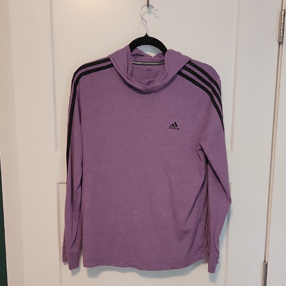 Adidas Purple Hoodie with Black Stripes Light Weight, Womens Medium